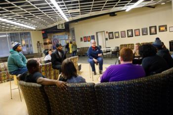 group discussion in a casual indoor setting